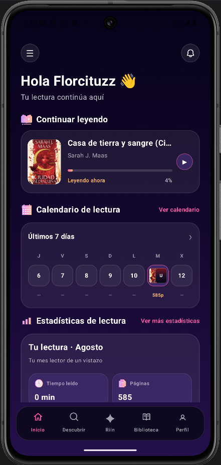 Pantalla de inicio de Storiin